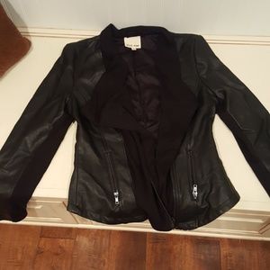 Black leather look Asymmetrical zip jacket